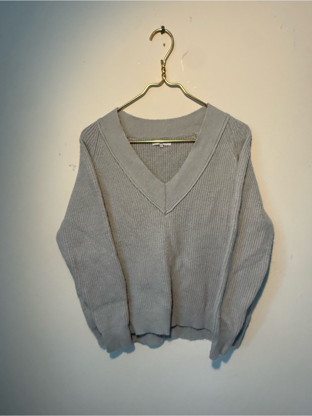 FRNCH Light Gray V-Neck Ribbed Sweater